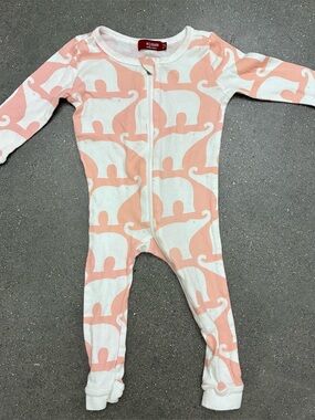 Milkbarn 9-12 months Pink Elephant Zip Footie Pajamas Organic Cotton